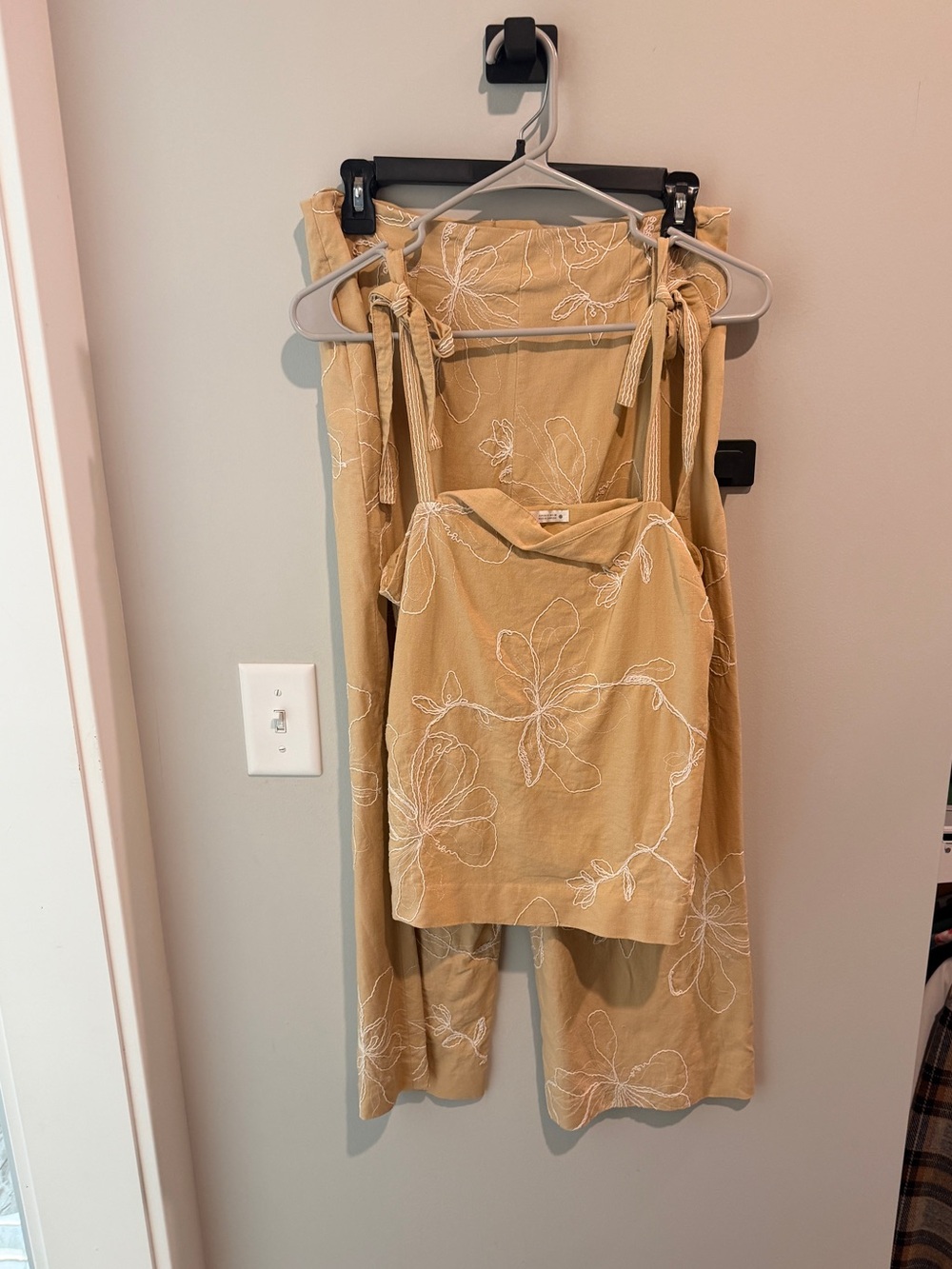Zara yellow- Beige Floral Embroidered  Set